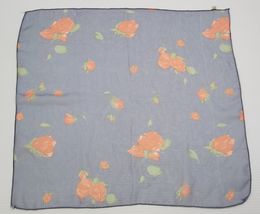 Vintage Woman Transparent Floral Blue Polyester Sheer Square Scarf Handk... - $6.92