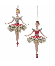 Kurt Adler Set Of 2 Ruby Red Platinum Glittered Ballerina Xmas Ornaments E0340 - £27.28 GBP