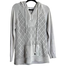 Prana Sugar Beach Sweater Womens Sz S Beige Cotton Hooded Diamond Knit Pullover - £16.64 GBP