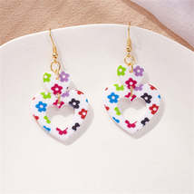Vibrant Acrylic &amp; 18K Gold-Plated Floral Double Open Heart Drop Earrings - £11.18 GBP