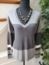 A New Approach Women&#39;s Gray Cotton Long Sleeves V-Neck Casual Sweater Size Large - £23.65 GBP