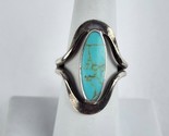 Vintage Solid sterling silver oval turquoise ring Size 8 wavy band ellip... - $37.61
