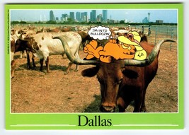 Garfield Cat Postcard Dallas Texas Tabby Sleeps On Bull Jim Davis 1978 Unused - £8.91 GBP