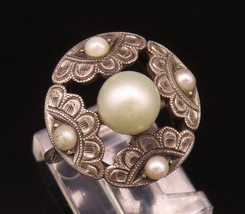 925 Silver - Vintage Antique Victorian Freshwater Pearls Ring Sz 6 - RG25790 - £41.21 GBP