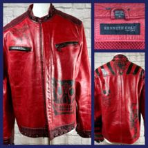 Vintage Kenneth Cole Homme Rouge Recyclée Punk Veste Cuir Clouté Crâne M - $363.80