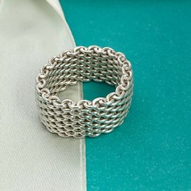Size 5 Tiffany &amp; Co Sterling Silver Somerset Mesh Basket Weave Ring - £199.79 GBP