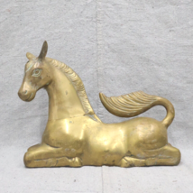 Vintage Brass Horse Unicorn Statue Hollow 14in Long 10in Tall 5lb Made in Korea - £52.85 GBP
