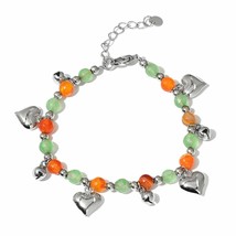 Green Aventurine, Carnelian Stainless Steel Bracelet W/Heart Charm #JB1012 NEW - £8.47 GBP