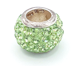 Sterling Silver 925 Pavé Green Crystal European Slide Charm Bead - $17.82