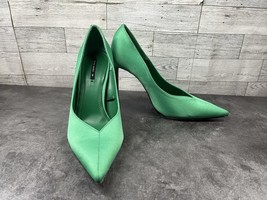 Zara Basic Heels Women 7.5M Shoes Green Satin Split Pointed Toe Work Par... - $27.54