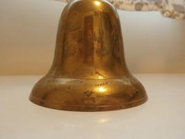 Vintage Etched Brass Bell With Wooden Handle - £5.98 GBP