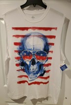 Patriotic Men&#39;s Muscle T-Shirt Skull w/ American Flag Sunglasses - Sm, Lg, 2XL   - £9.58 GBP