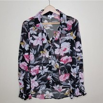 Umgee | Black Semi-Sheer Floral Bell Sleeve Blouse, womens size small - £13.66 GBP