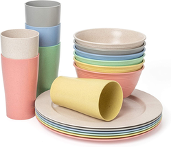 Wheat Straw Plastic Dinnerware Sets for 6 (Dinner Plates, Bowls &amp; Cups) - £51.23 GBP