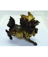 Quality Vintage Bronze 12K-Gold Gilted Fierce Chinese Foo Dog Statuette ... - $271.40