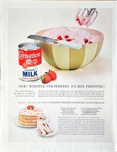 Print Ad - 1964 - Carnation Milk Canned - Whipped Strawberry Ice-Box Fro... - $10.52