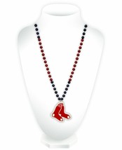 BOSTON RED SOX MLB MARDI GRAS SPORT BEADS NECKLACE WITH MEDALLION JEWELRY - £9.72 GBP