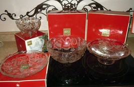 4pc Mikasa Holiday Gala Frosted Glass Footed Pedestal Platter Bowl-Platter Dish - £50.25 GBP