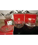 4pc Mikasa Holiday Gala Frosted Glass Footed Pedestal Platter Bowl-Platt... - $64.34