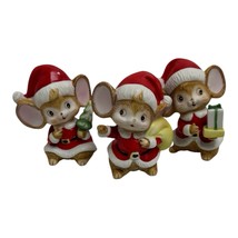 Set of 3 Vintage 1980 HOMCO Bisque Christmas Santa Mice Figurines Presen... - €13,72 EUR
