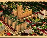 Air View General Motors Fisher Building Detroit MI Michigan Linen Postca... - $3.51