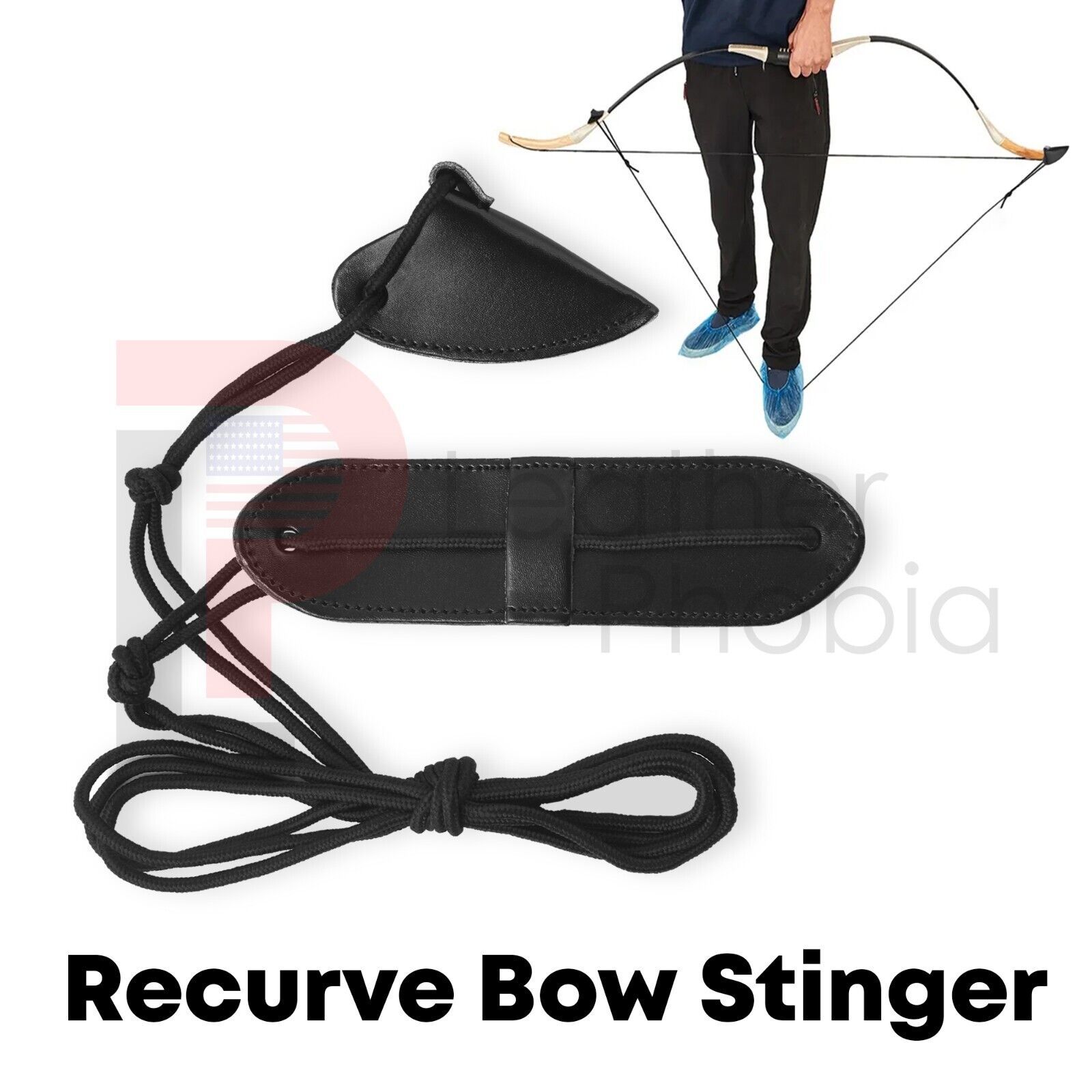 Leather Bow Stringer Black Archery Bowstring Recurve Longbow Replace Rop... - $8.59