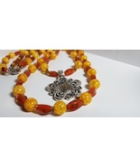 Yellow &amp; Brown Flower Necklace - £45.96 GBP