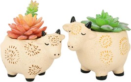 Ceramic Cattle Succulent Planter Pots - Cute Animal Rough Pottery, Home Decor - £29.56 GBP