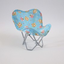 Barbie All Around Home Family Chair Blue Fabric Cover Silver Plastic Frame - $22.75
