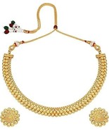 18K Gold Plated Indian Wedding Bollywood Stylish Golden Necklace with Ea... - $32.60 CAD
