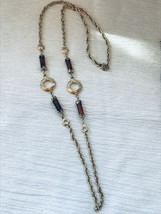 Vintage Sarah Cov Long Goldtone Chain with Rootbeer Plastic Barrel Beads &amp; Open  - £8.18 GBP