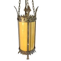 Vintage Gothic Pendant Light 4 Bulb Heavy Steel and Glass Large - $649.83