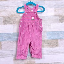 Baby Togs Vintage 80s Corduroy Overalls Pink Flower Embroidery Baby Girl... - £15.39 GBP