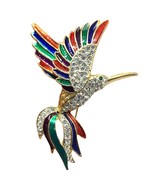 Large 3 In. vintage colorful enamel &amp; rhinestone/crystal hummingbird bro... - $54.82 CAD