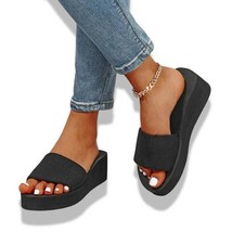 NEW Vintage 90s 2000s Y2K Black Platform Slip-on Sandal Wedge Slides 7.5... - $279.41 MXN