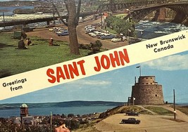 Greetings Saint John New Brunswick Canada Postcard Used 1960s Reversing Falls - $3.95