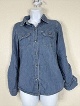 Seven7 Womens Size XS Blue Chambray Striped Pocket Button Up Shirt Long Sleeve - £5.95 GBP
