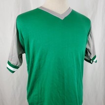 Vintage Blank T-Shirt Jersey Adult Large V-Neck Green 50/50 Deadstock 80... - £18.75 GBP