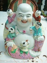 Antique Chinese Republic Famille Rose Porcelain Bisque Buddha With Children[2] - £233.40 GBP