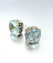 NEW Designer Style PETITE Silver Gold Balinese Aqua Blue CZ Crystal Earrings - $19.99