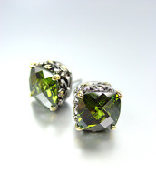 NEW Designer Style PETITE Silver Gold Balinese Olive Peridot CZ Crystal Earrings - $19.99