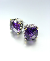 NEW Designer Style PETITE Silver Gold Balinese Purple Amethyst Crystal Earrings - $19.99