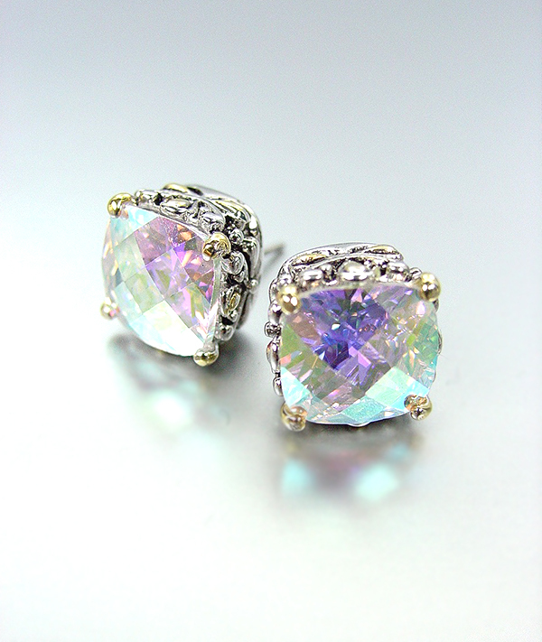 NEW Designer Style PETITE Silver Gold Balinese Iridescent AB CZ Crystal Earrings - $19.99