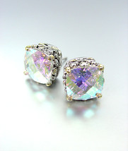 NEW Designer Style PETITE Silver Gold Balinese Iridescent AB CZ Crystal Earrings - £16.07 GBP