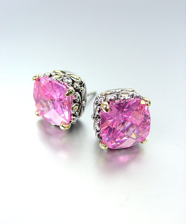 NEW Designer Style PETITE Silver Gold Balinese Pink Rose CZ Crystal Earrings - $19.99