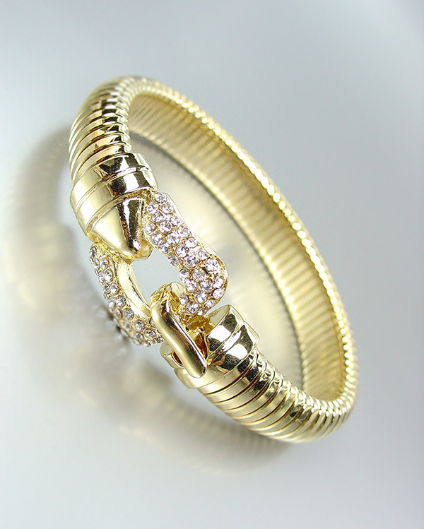 GORGEOUS Designer Style Gold CZ Crystals Buckle Magnetic Latch Omega Band Bracel - $26.99