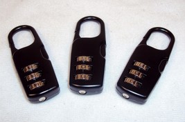 3 Luggage Locks, Black, ~ Three Digit Combination, Carabiner Latch ~ #LL55 - $9.75