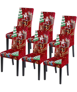 Christmas Chair Covers Set of 6, Stretch Xmas Kitchen Chair Cover Remova... - $56.18 CAD