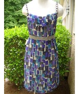 Lela Rose Dress Pom Pom Straps SIlk Purple Gray Multi Print 8 - $216.30 CAD