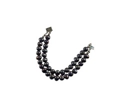 Double Strand Faux Black Freshwater Pearl Beaded Silver Tone 7.5&quot; - £19.95 GBP